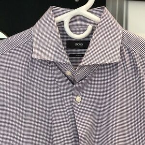 Hugo Boss Blue and White Dress Shirt with Timeless Style